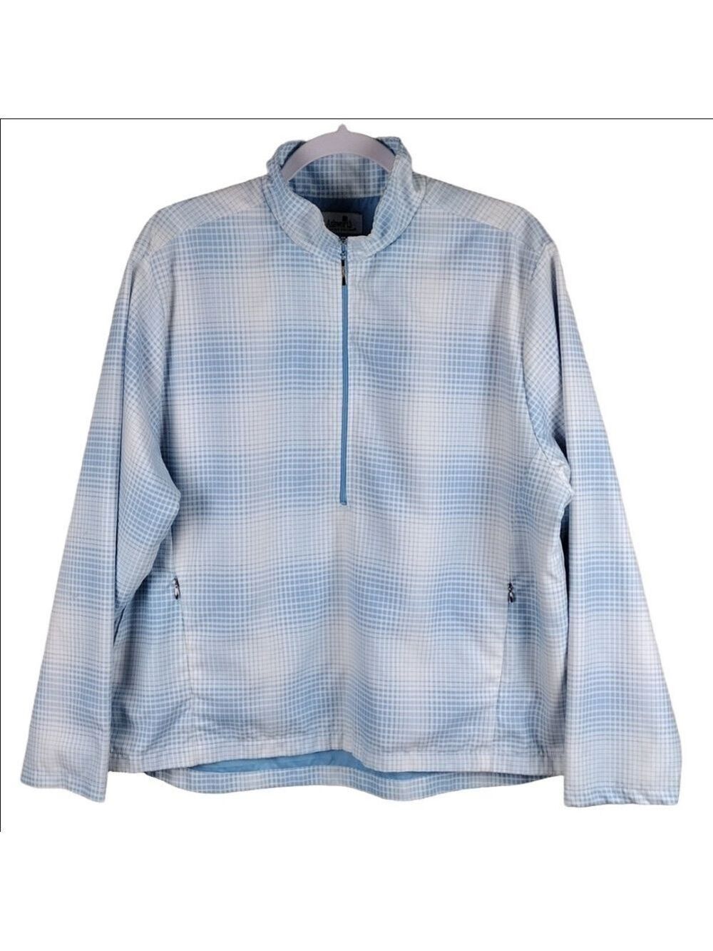 Ashworth Blue White Check Plaid Mock Neck Quarter Zip Windbreaker Jacket